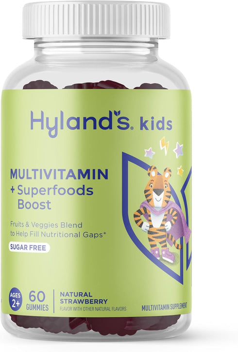 Hyland's Kids Multivitamin + Superfoods Boost, Sugar Free Natural Strawberry Flavored Gummies