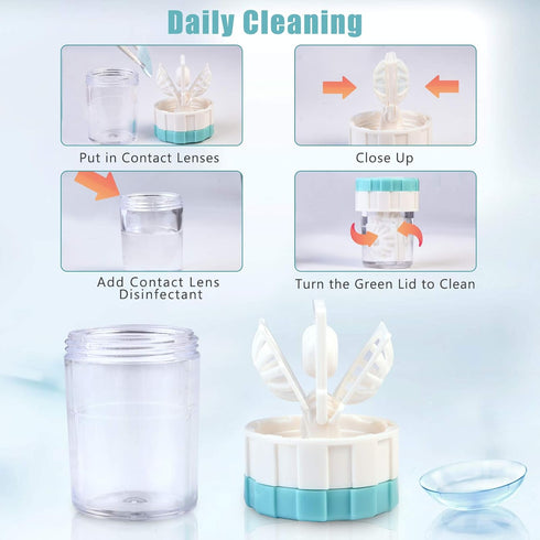 Contact Lens Travel Kit with Cleaner Washer, Portable Box with Mirror Tweezers Remover Tool for Daily Outdoor Use