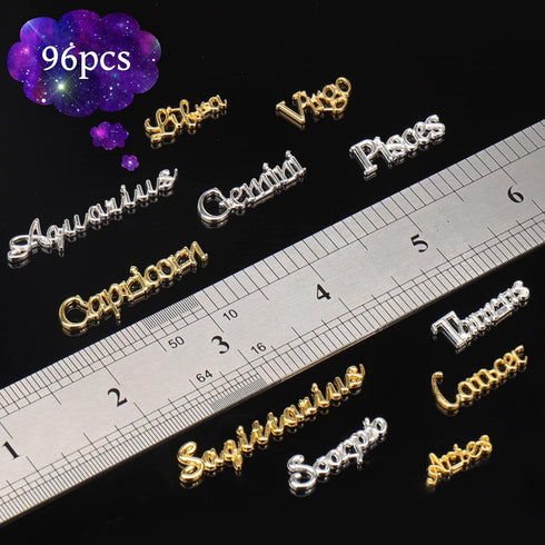 Mity Rain Zodiac Nail Charms, 96pcs Twelve Constellation Alloy Charms Set for Nail Art Decoration (Gold, Silver)