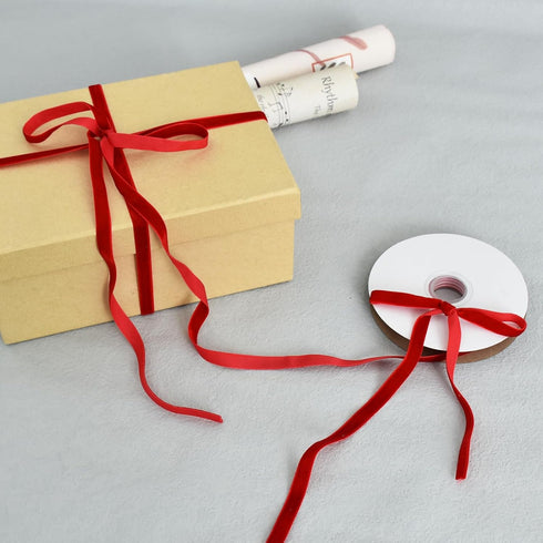 TONIFUL Red Velvet Ribbon, 3/8 Inch x 10yds Vintage for Christmas Wreath, Handmade Craft, Gift Wrapping