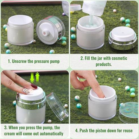 Airless Pump Jar 1.7oz, 50ml Airless Pump Bottles for Thick Moisturizer, Skincare Cream (1.7fl.oz-1Pack)