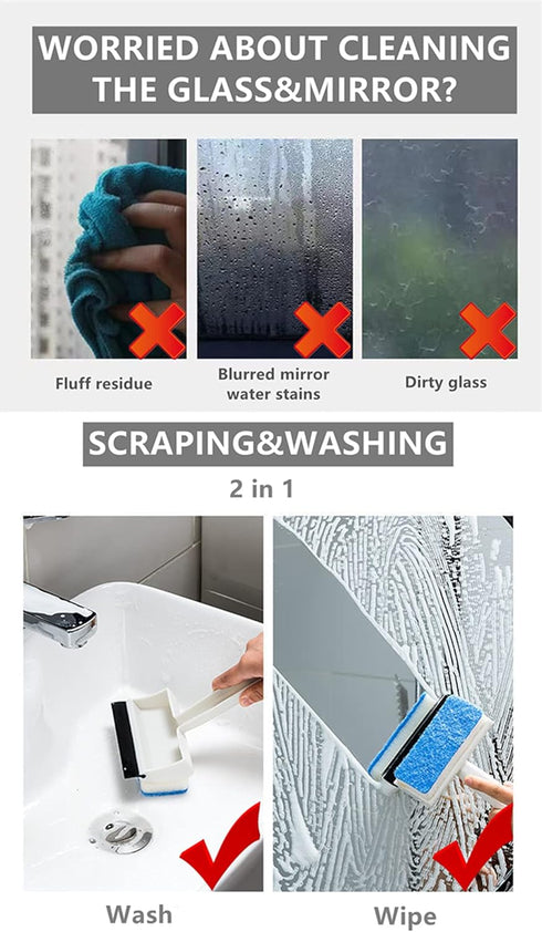 Xicennego Squeegee(1pack) Multifunctional Double-Sided Glass Sponge Cleaning Brush Wiper Mirror Glass Tile Cleaning