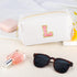 Initial Makeup Bag Personalized Preppy Travel Small Cosmetic Bag, Cute PU White Chenille Letter Pouch for Women