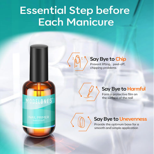 modelones Nail Primer, 15 ml Acid Free No Lift Bond Primer for Gel Polish Nail Supplies Set