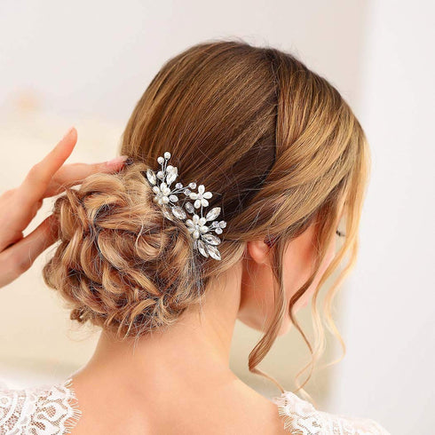 JAKAWIN Pearl Bride Wedding Hair Pins Silver Bridal Hair Piece Accessories for Women HP065