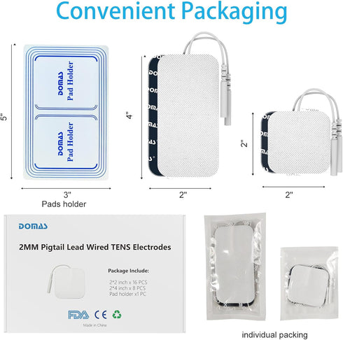 DOMAS 24 Pack TENS Pads with Pad Holder, 2x2 & 2x4, for TENS 7000, Latex-Free, Compatible with AUVON Etekcity