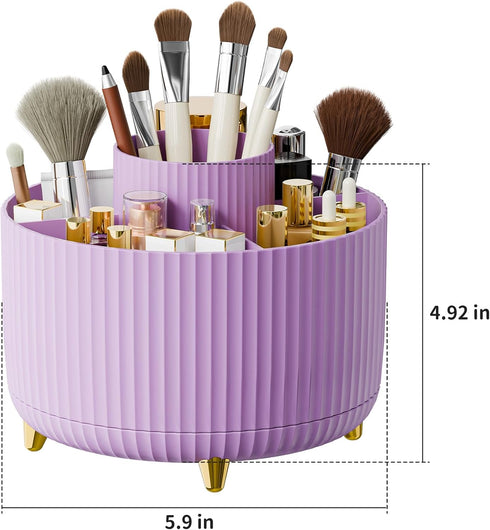 360 Rotate Makeup Brush Holder Organizer, Makeup Organizers for Vanity, Desktop, Bathroom (Purple)