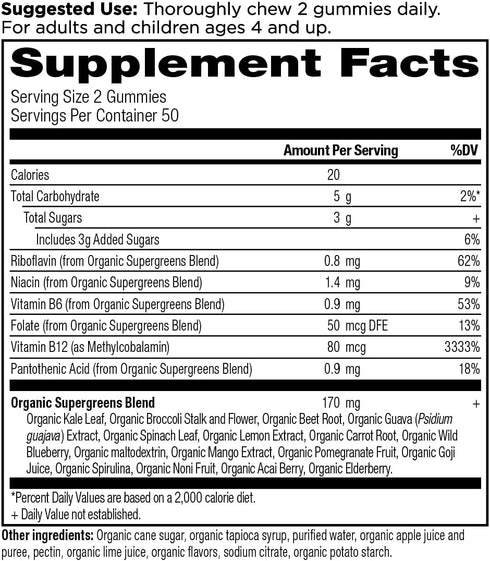 Gummy, Gummy 100 Count, Ancient Nutrition Supergreens Organic Superfood Made from Real Fruits, Vegetables and Herbs
