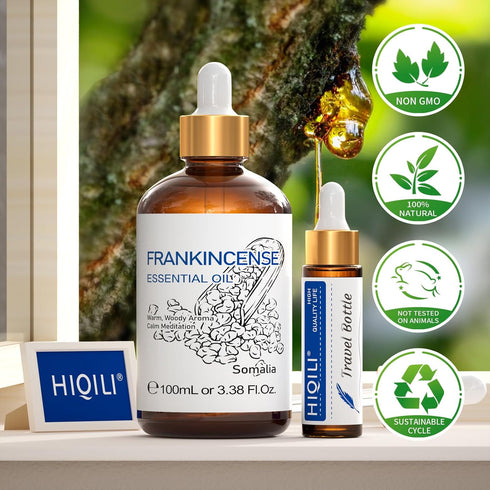 HIQILI 100ML Frankincense Essential Oil, 100% Pure and Natural for Massage and Pain Relief, 3.38 Fl Oz