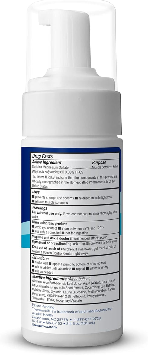 Theraworx Fast-Acting Foam, 3.4 Fl Oz for Foot Cramp Relief with Magnesium Sulfate, 1 Count