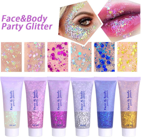 MEICOLY 50ml Clear White Body Glitter, Mardi Gras Face Glitter, Chunky Hair Sparkling Gel for Women
