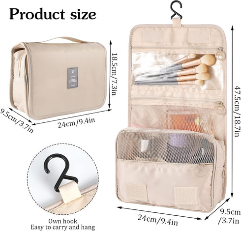Pengxiaomei Waterproof Hanging Toiletry Bag, Portable Travel Makeup Pouch, Multifunction Travel Bathroom Bag for Women