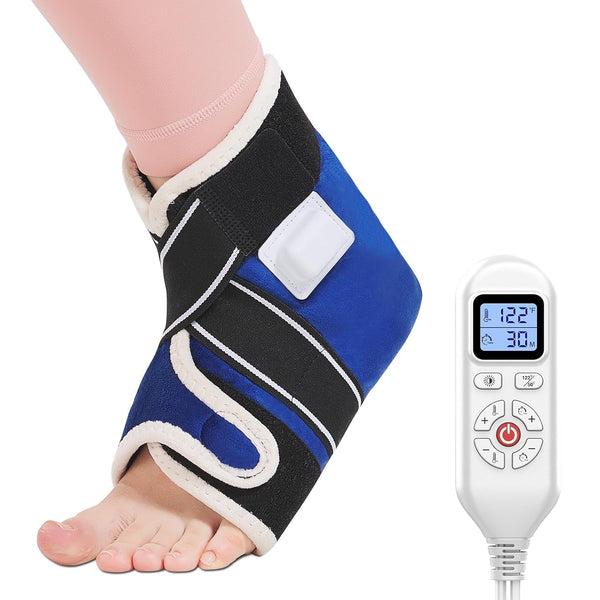AOBOCO Ankle Heating Pad for Plantar Fasciitis Relief, Upgrade Ankle Brace for Neuropathy Pain, Heated Foot Wrap with