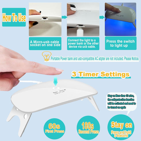 Kepma UV LED Nail Dryer Mini Lamp, Portable Curing Light for Gel Nail Polish, 6w (White)