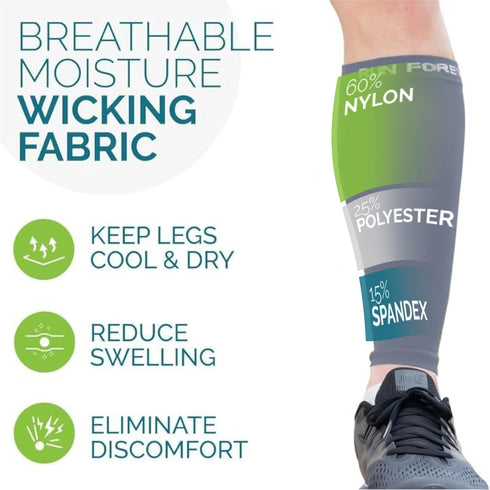 Run Forever Calf Compression Sleeves for Men and Women, Footless Socks for Runners and Pain Relief - 2-pack Black/Grey