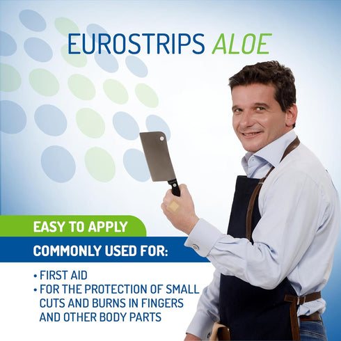 Eurostrips Aloe Adhesive Bandages, Medium & Large with Aloe Vera Central Pad, Breathable, Hypoallergenic, 20 Pieces