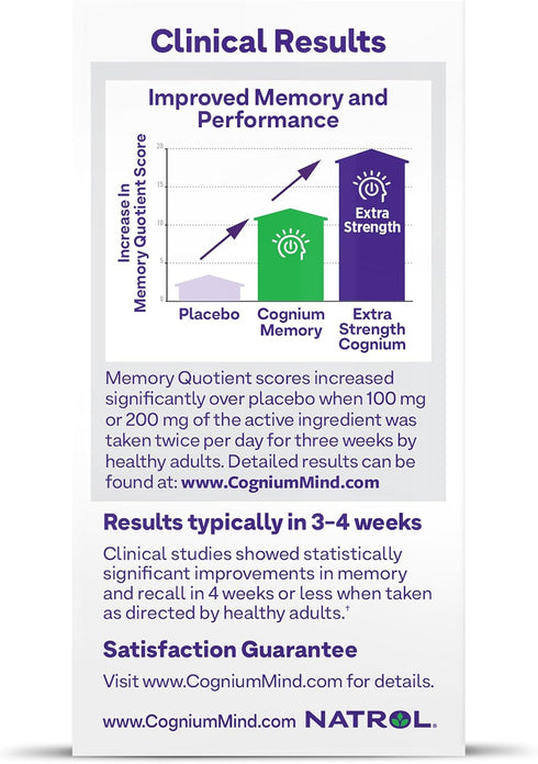 Natrol Cognium Memory Extra Strength, Brain Health Supplements for Adults, 60 Tablets