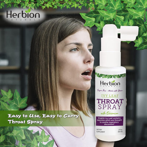 Herbion Naturals Throat Spray, Soothes Respiratory Discomfort with English Ivy, Marshmallow, Echinacea Extracts for