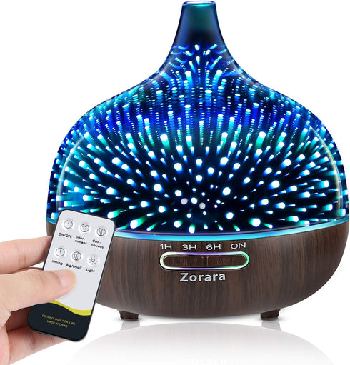Zorara Essential Oil Diffuser 550ml Cool Mist Humidifier 3D Glass Ultrasonic Aromatherapy Humidifier