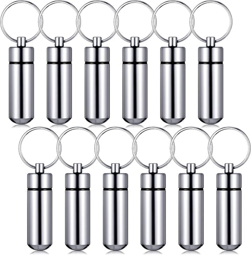 12 Pieces Portable Pill Case, Mini Waterproof Aluminum Keychain Pill Container for Medications, Vitamins, and