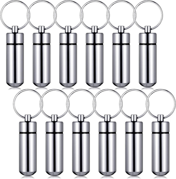 12 Pieces Portable Pill Case, Mini Waterproof Aluminum Keychain Pill Container for Medications, Vitamins, and