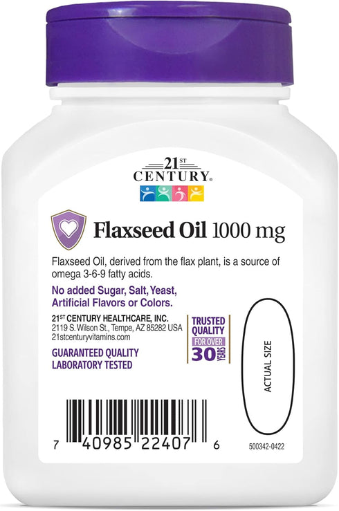 21st Century Flaxseed Oil 1000 mg Softgels, 60 Count for Daily Health