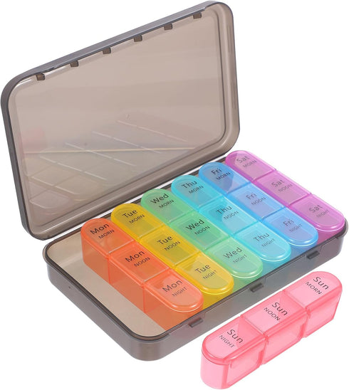 Weekly Large Capacity Pill Organizer with Multi-Grid Compartments, Sealed Moisture-Proof Portable Medicine