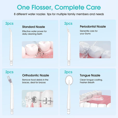 Lunstelia 380ML 8 3 IPX7 Cordless Water Dental Flosser for Teeth Cleaning, Large Water Tank & Jet Tips, Portable Oral
