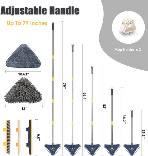 ShinyDew 5-in-1 6 Wall Cleaner Mop with Long Handle, Wall Cleaning Dust Mop with Replacement Chenille Microfiber Pads