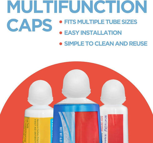 Chrome Cherry SqueezMe Self-Closing Toothpaste Caps, No Mess Dispenser, Easy Squeezer Cap, Pack of 3, Clear