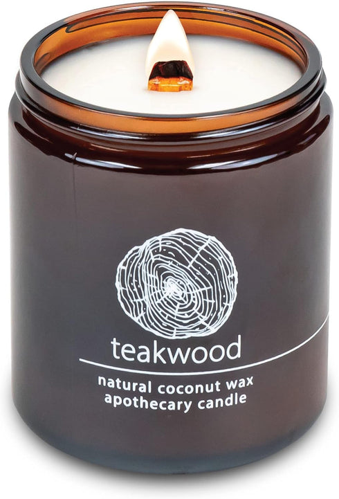 Hemlock Park Teakwood Apothecary Hand-Poured Scented Candle | Crackling Wood Wick, Botanical