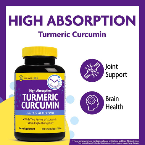 InnovixLabs Turmeric Curcumin with Black Pepper Extract - High Absorption, Time Release Supplement, 100 ct