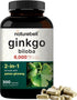NatureBell Ginkgo Biloba 6,000mg with Panax Ginseng 500mg, 300 Capsules, Promotes Memory and Brain Health