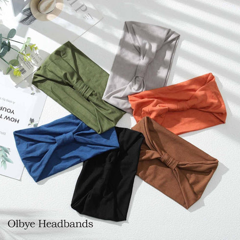 Olbye 6 Pack Wide Headbands for Women - Knotted Turban Elastic Non Slip Hairbands Yoga Workout