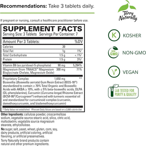 Terry Naturally Curamin Headache - 21 Tablets (Travel Size) with Curcumin & Boswellia - Non-GMO, Vegan, Gluten Free,