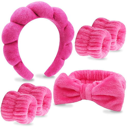 VELSCRUN 6 Pack Spa Headband, Makeup Headband, Face Wash Headband, Rose Pink Sponge Hair Band for Women Girls