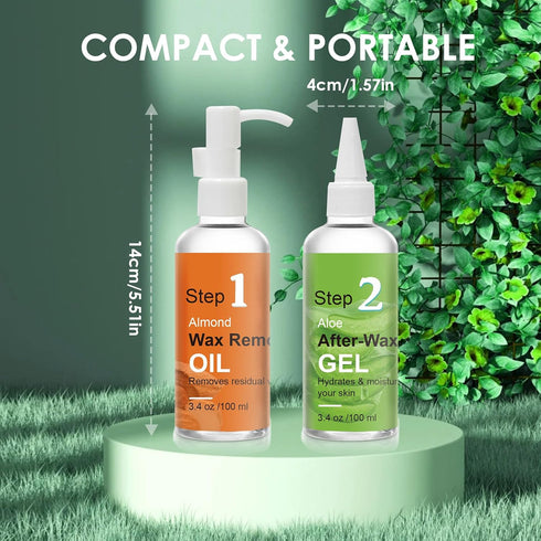 After Waxing Skin Care Kit, Almond Oil & Aloe Vera Gel for Post Wax Cooling, 2 Bottles Hair Removal Waxing Kit
