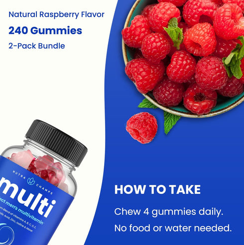 Men's Multivitamin Gummies | Daily Multivitamin for Men | Vitamins A, B, C, D, E, Biotin, Folic Acid | Chewable Gummy