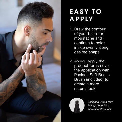 Pacinos Beard Pencil Filler - Waterproof, Long Lasting Coverage & Natural Finish for Beard, Moustache, Eyebrows - Dark