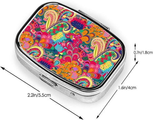 KOSUES 60s 70s 2 Pillbox Hippie Flowers Peace Sign Love Symbol Metal Iron Plating Square Pill Box Compartment Medicine