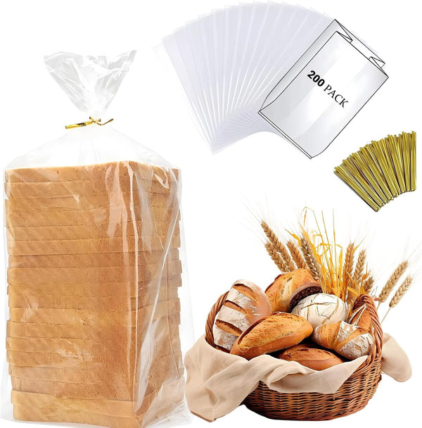 PEOKPIPLE Reusable Bread Bags for Homemade Bread & Sandwich Bread 200 Pack Clear