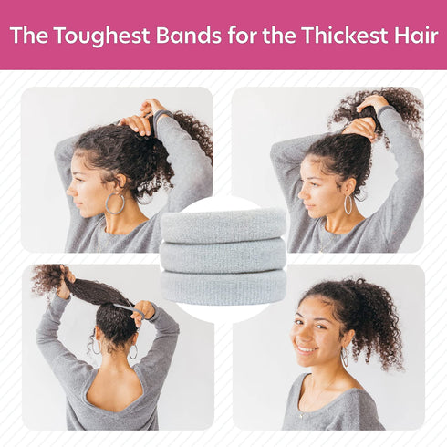 Large Hair Ties for Thick, Heavy or Curly Hair - Non-Slip, Non-Damage Seamless Women's Ponytail Scrunchies - Lt Gray, 3