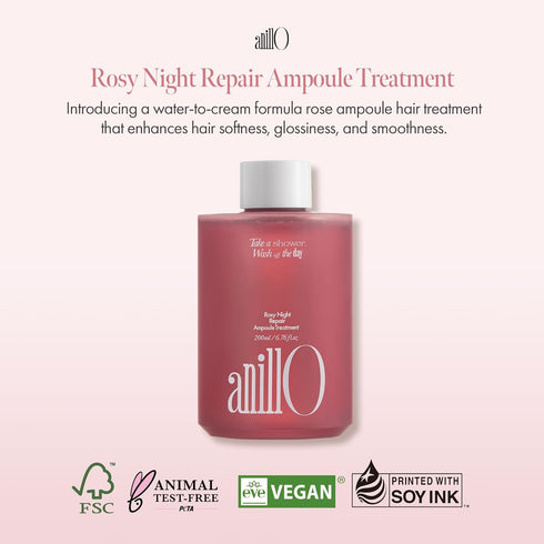 Rosy Night Repair Hair Ampoule Treatment with Protein, Peptide, Amino Acid Complex to Repair Damaged & Dyed Hair, Musky Floral Scent, Color Safe, Silicone, Sulfate & Paraben Free (200ml / 6.76 fl.Oz)