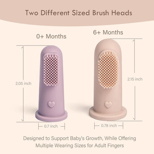 Moonkie Baby Toothbrush Finger Toothbrush Kit for 3 Months +, 4 Pcs Small (Sand/Warm Taupe)/Large (Blue/Mint)