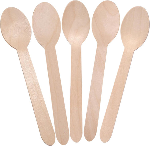 LotFancy Disposable Wooden Spoons, 250Pcs 6.25 inch Biodegradable Eco-friendly Birchwood Cutlery