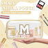 Small Clear Personalized Initial Makeup Bag, Nylon Preppy A-Z Chenille Letter Patch Cosmetic Pouch (Beige-White M)
