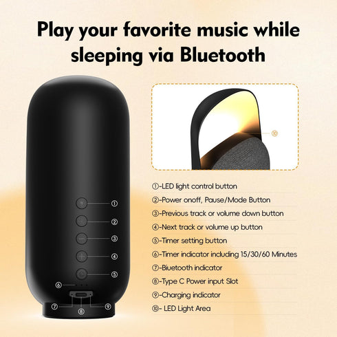 Speaker,6 Sound Machine Night Light White Noise Machine with BT Soothing Sounds,White Noise Sound Machine