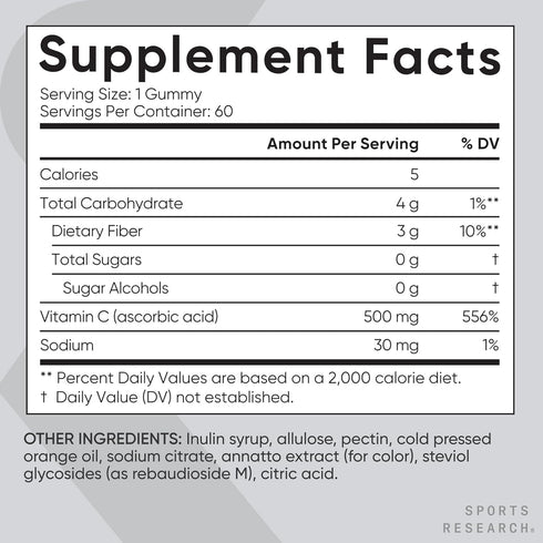 Sports Research Vitamin C Gummies for Kids & Adults | Vegan Certified, Gelatin Free & Non-GMO | Immune Support