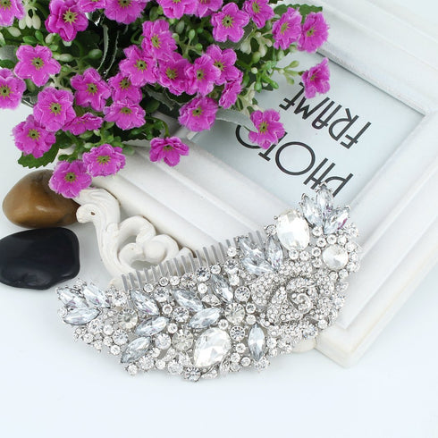 EVER FAITH Bridal Hair Accessories, Crystal 5 Inch Rose Flower Bouquet Side Comb for Women