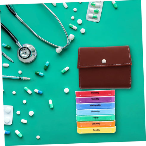 HAKIDZEL Weekly Portable Medicine Dispenser Organizer with Compartments and Storage Bag Lightweight PP Plastic Pill